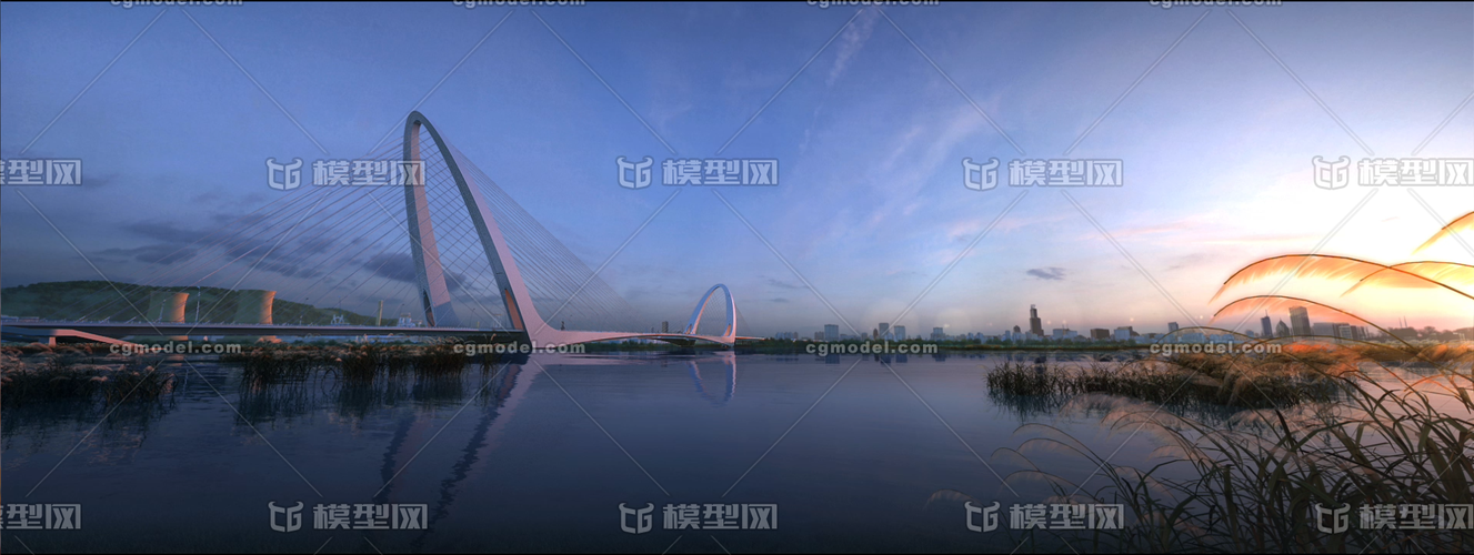 大桥,桥梁,芦苇,野外,水面,_八部龙神火作品_场景现代场景_cg模型网